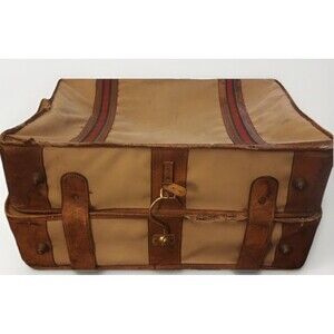 Vtg Gucci Suitcase Garment Bag Italy Red‎ Green Web Stripe Travel Luggage Read